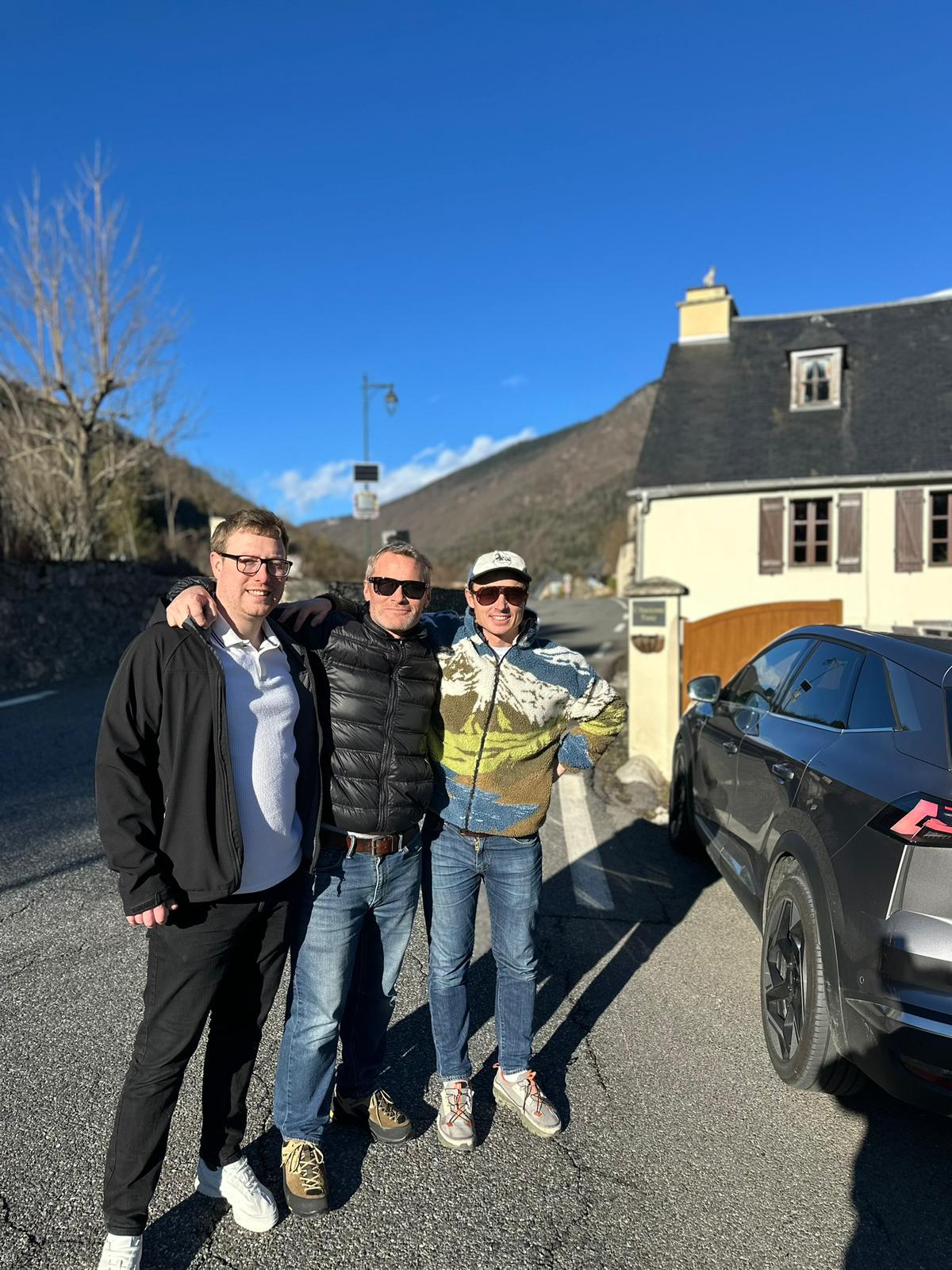 Jack, Daniel and James outside L'Ancienne Poste in Avajan, French Pyrenees